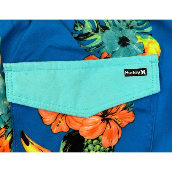 New Hurley Boys Parrot Floral Swim Trunks Blue Boardshorts Swim Shorts XL - Picture 4 of 8